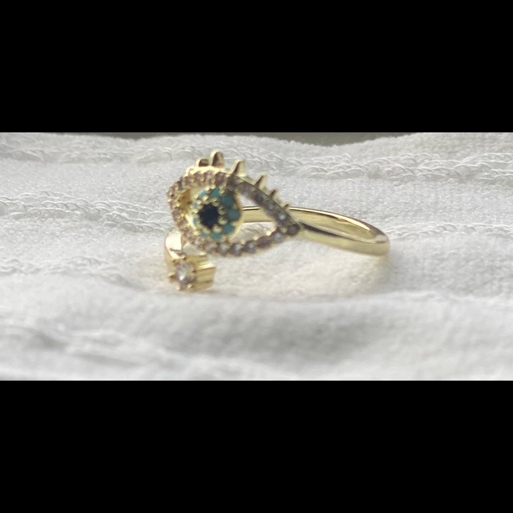 Copper Rhinestone evil eye ring - Picture 2 of 5